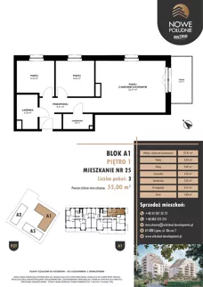 3 pokoje, mieszkanie 55,00 m², piętro 1, oferta nr M.A1.01.25, Nowe Południe, Włocławek, Południe, ul. Kazimierza Łady 10