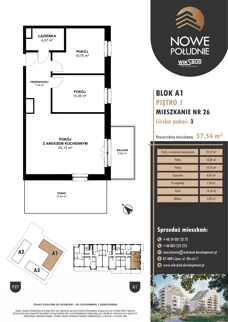 3 pokoje, mieszkanie 57,54 m², piętro 1, oferta nr M.A1.01.26, Nowe Południe, Włocławek, Południe, ul. Kazimierza Łady 10