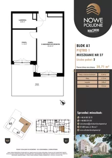 2 pokoje, mieszkanie 38,71 m², piętro 1, oferta nr M.A1.01.27, Nowe Południe, Włocławek, Południe, ul. Kazimierza Łady 10