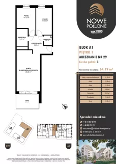 3 pokoje, mieszkanie 62,65 m², piętro 1, oferta nr M.A1.01.29, Nowe Południe, Włocławek, Południe, ul. Kazimierza Łady 10