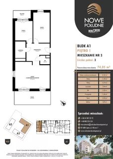 3 pokoje, mieszkanie 74,05 m², piętro 1, oferta nr M.A1.01.03, Nowe Południe, Włocławek, Południe, ul. Kazimierza Łady 10