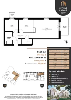 3 pokoje, mieszkanie 55,00 m², piętro 2, oferta nr M.A1.02.30, Nowe Południe, Włocławek, Południe, ul. Kazimierza Łady 10
