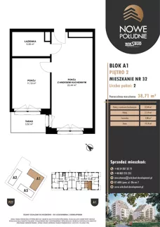2 pokoje, mieszkanie 38,71 m², piętro 2, oferta nr M.A1.02.32, Nowe Południe, Włocławek, Południe, ul. Kazimierza Łady 10
