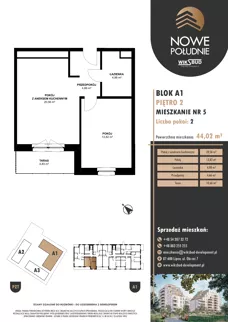 2 pokoje, mieszkanie 44,02 m², piętro 2, oferta nr M.A1.02.05, Nowe Południe, Włocławek, Południe, ul. Kazimierza Łady 10