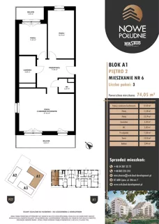 3 pokoje, mieszkanie 74,05 m², piętro 2, oferta nr M.A1.02.06, Nowe Południe, Włocławek, Południe, ul. Kazimierza Łady 10