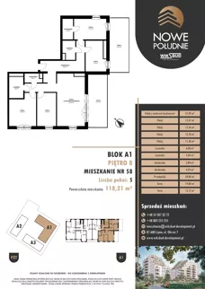 5 pokoi, mieszkanie 118,21 m², piętro 8, oferta nr M.A1.08.58, Nowe Południe, Włocławek, Południe, ul. Kazimierza Łady 10