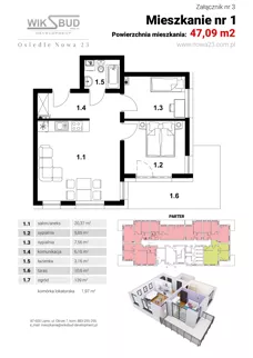 2 pokoje, mieszkanie 46,95 m², piętro 1, oferta nr L11, Osiedle Nowa 23, Brześć Kujawski, ul. Nowa 23