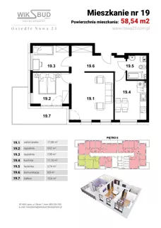 3 pokoje, mieszkanie 58,54 m², piętro 2, oferta nr L19, Osiedle Nowa 23, Brześć Kujawski, ul. Nowa 23