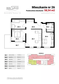 3 pokoje, mieszkanie 58,54 m², piętro 3, oferta nr L26, Osiedle Nowa 23, Brześć Kujawski, ul. Nowa 23