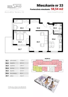 3 pokoje, mieszkanie 58,54 m², piętro 4, oferta nr L33, Osiedle Nowa 23, Brześć Kujawski, ul. Nowa 23