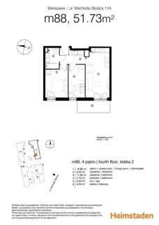 3 pokoje, mieszkanie 51,75 m², piętro 4, oferta nr M88, Aurora, Warszawa, Włochy, Raków, ul. Wschodu Słońca 11A, 9A