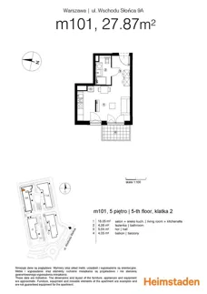 1 pokój, mieszkanie 27,82 m², piętro 5, oferta nr M101, Aurora, Warszawa, Włochy, Raków, ul. Wschodu Słońca 11A, 9A