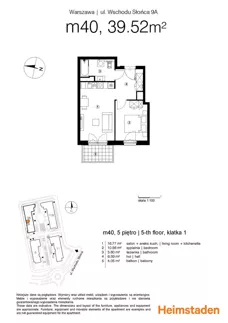 2 pokoje, mieszkanie 39,53 m², piętro 5, oferta nr M40, Aurora, Warszawa, Włochy, Raków, ul. Wschodu Słońca 11A, 9A