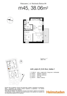 2 pokoje, mieszkanie 37,84 m², piętro 6, oferta nr M45, Aurora, Warszawa, Włochy, Raków, ul. Wschodu Słońca 11A, 9A