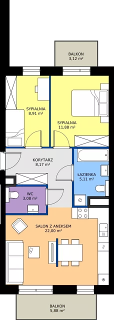 3 pokoje, mieszkanie 59,15 m², piętro 2, oferta nr 69, Strażacka 54G, Rzeszów, Drabinianka, ul. Strażacka 54