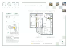 3 pokoje, mieszkanie 64,64 m², piętro 4, oferta nr 110, Flora Śródmieście, Łódź, Śródmieście, ul. płk. Jana Kilińskiego 111
