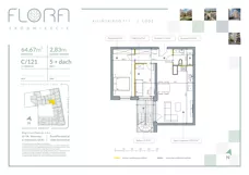 3 pokoje, mieszkanie 64,67 m², piętro 5, oferta nr 121, Flora Śródmieście, Łódź, Śródmieście, ul. płk. Jana Kilińskiego 111