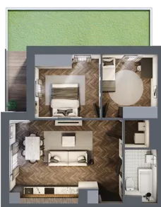 3 pokoje, mieszkanie 58,57 m², piętro 1, oferta nr B1.M14, Sosnovia, Sosnowiec, Dańdówka, ul. Mariana Maliny/Grzybowa
