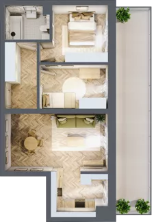 3 pokoje, mieszkanie 56,60 m², piętro 1, oferta nr 14, Ogrody Sukiennicze, Łódź, Śródmieście, ul. Rewolucji 1905r. 59B