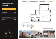 2 pokoje, mieszkanie 43,40 m², piętro 3, oferta nr 4.17, Osiedle Bracka, Żagań, ul. Bracka