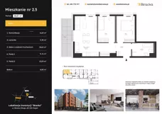 3 pokoje, mieszkanie 53,27 m², piętro 1, oferta nr 2.5, Osiedle Bracka, Żagań, ul. Bracka