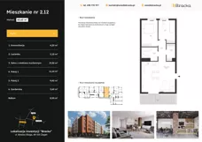 3 pokoje, mieszkanie 60,60 m², piętro 1, oferta nr 2.12, Osiedle Bracka, Żagań, ul. Bracka