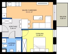 2 pokoje, apartament 43,94 m², piętro 3, oferta nr A32, Apartamenty Aqua Marina, Smardzewice, ul. Wodna