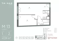 2 pokoje, apartament 47,29 m², piętro 1, oferta nr M.13, JA\NAS, Kraków, Podgórze, ul. Kącik 9/Janowa Wola 1