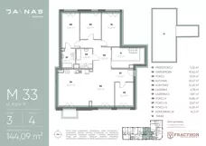 5 pokoi, apartament 144,09 m², piętro 3, oferta nr M.33, JA\NAS, Kraków, Podgórze, ul. Kącik 9/Janowa Wola 1