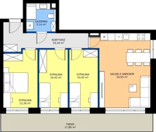 4 pokoje, mieszkanie 73,41 m², piętro 1, oferta nr 3, Buraczana 27, Wrocław, Klecina, ul. Buraczana 27