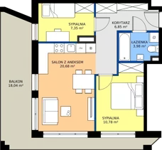 3 pokoje, mieszkanie 49,64 m², piętro 2, oferta nr M21, Warszawskie Wzgórze, Kielce, Szydłówek, ul. Warszawska 141