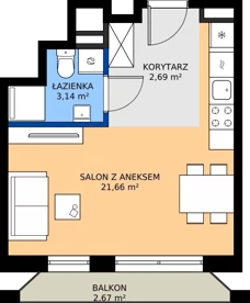 1 pokój, mieszkanie 27,49 m², piętro 2, oferta nr M20, Warszawskie Wzgórze, Kielce, Szydłówek, ul. Warszawska 141