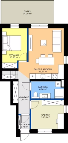 3 pokoje, mieszkanie 58,36 m², parter, oferta nr C6.M11, Nefrytowa Park, Rzeszów, Załęże, ul. Nefrytowa