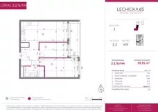 3 pokoje, mieszkanie 59,55 m², piętro 8, oferta nr 2.2/8/M4, Lechicka 65, Poznań, Piątkowo, ul. Lechicka 65