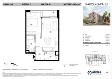 2 pokoje, mieszkanie 44,94 m², piętro 1, oferta nr B.01.L.09, ReVola, Warszawa, Wola, Młynów, ul. Karolkowa 53