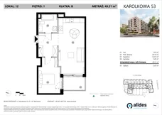 2 pokoje, mieszkanie 49,31 m², piętro 1, oferta nr B.01.L.12, ReVola, Warszawa, Wola, Młynów, ul. Karolkowa 53