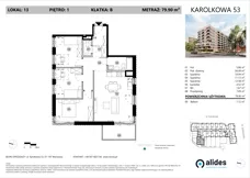 4 pokoje, mieszkanie 79,90 m², piętro 1, oferta nr B.01.L.13, ReVola, Warszawa, Wola, Młynów, ul. Karolkowa 53