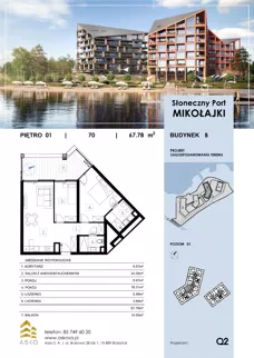 3 pokoje, mieszkanie 67,78 m², piętro 1, oferta nr 70.M, Słoneczny Port Mikołajki, Mikołajki, ul. Mrągowska 20 a