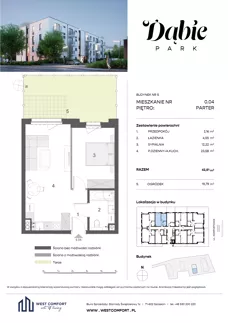 2 pokoje, mieszkanie 43,27 m², piętro 2, oferta nr 2.01, Dąbie Park etap II, Szczecin, Prawobrzeże, Dąbie, ul. Komfortowa 10