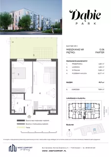 2 pokoje, mieszkanie 43,27 m², piętro 2, oferta nr 2.01, Dąbie Park etap II, Szczecin, Prawobrzeże, Dąbie, ul. Komfortowa 10