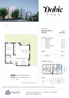 3 pokoje, mieszkanie 63,53 m², piętro 1, oferta nr 1.08, Dąbie Park etap II, Szczecin, Prawobrzeże, Dąbie, ul. Komfortowa 10