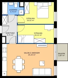 3 pokoje, mieszkanie 55,41 m², piętro 1, oferta nr A12, Jodłowicka 5, Wrocław, Maślice, Stabłowice, ul. Jodłowicka 5