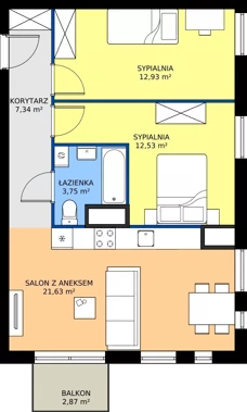 3 pokoje, mieszkanie 58,18 m², piętro 1, oferta nr C12, Jodłowicka 5, Wrocław, Maślice, Stabłowice, ul. Jodłowicka 5