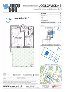 2 pokoje, mieszkanie 43,39 m², parter, oferta nr A5, Jodłowicka 5, Wrocław, Maślice, Stabłowice, ul. Jodłowicka 5