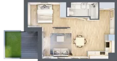 1 pokój, mieszkanie 41,09 m², parter, oferta nr B040, Grunwald Między Drzewami 2, Poznań, Grunwald, Grunwald Południe, ul. Smardzewska / Unii Europejskiej