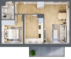 2 pokoje, mieszkanie 44,31 m², piętro 1, oferta nr D02, Osiedle Startowe, Wrocław, Psie Pole-Zawidawie, Zakrzów, ul. Zatorska / al. Sobieskiego