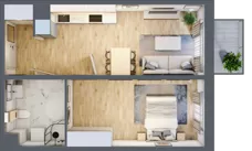 2 pokoje, mieszkanie 44,74 m², piętro 1, oferta nr B02, Osiedle Startowe, Wrocław, Psie Pole-Zawidawie, Zakrzów, ul. Zatorska / al. Sobieskiego