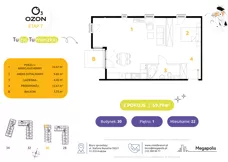 2 pokoje, mieszkanie 59,66 m², piętro 1, oferta nr 22.3, Osiedle Ozon - Etap VII, Kraków, Prądnik Biały, Górka Narodowa, ul. Stefana Banacha/ul. Fryderyka Schillinga