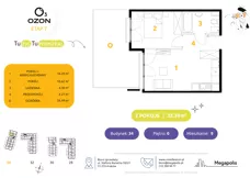 2 pokoje, mieszkanie 35,05 m², piętro 2, oferta nr 32.34, Osiedle Ozon - Etap VII, Kraków, Prądnik Biały, Górka Narodowa, ul. Stefana Banacha/ul. Fryderyka Schillinga