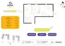 3 pokoje, mieszkanie 57,58 m², piętro 1, oferta nr 27.28, Osiedle Ozon - Etap VII, Kraków, Prądnik Biały, Górka Narodowa, ul. Stefana Banacha/ul. Fryderyka Schillinga